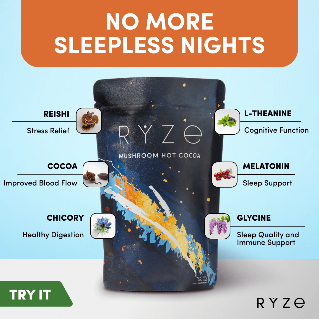 RYZE Hot Cocoa - with 6 Sleep Superfoods to Help Fall Asleep and Stay Asleep - A6UN