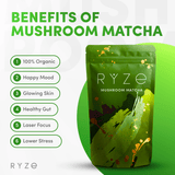 RYZE Mushroom Matcha - with 6 Organic Adaptogenic Mushrooms Grown In USA and Ceremonial-Grade Japanese Matcha - 8G5W