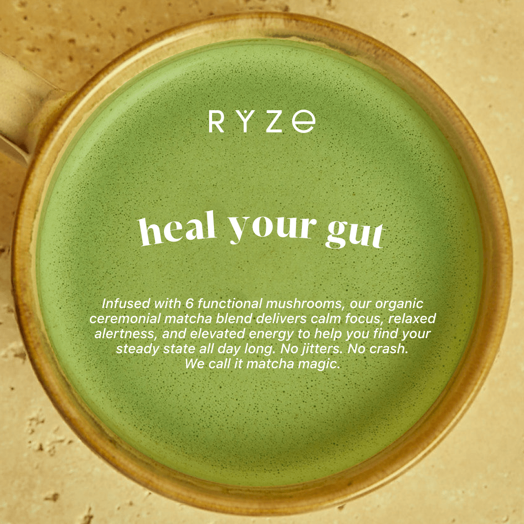RYZE Mushroom Matcha - with 6 Organic Adaptogenic Mushrooms Grown In USA and Ceremonial-Grade Japanese Matcha - 8G5W