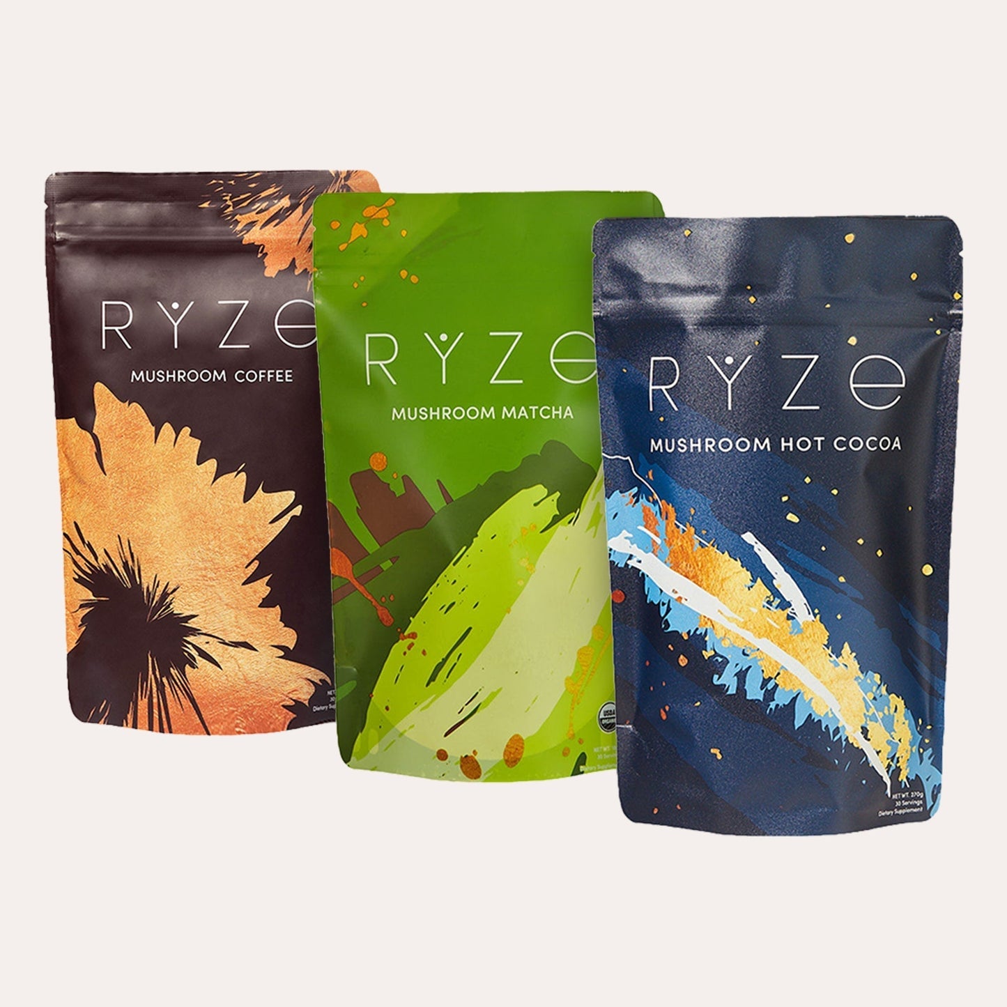 RYZE Mushroom Matcha - with 6 Organic Adaptogenic Mushrooms Grown In USA and Ceremonial-Grade Japanese Matcha - 8G5W